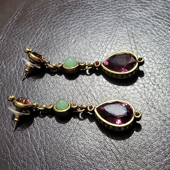 HEIDI DAUS DANGLE W/ FACETED AMBER & PURPLE & GREEN ROUND BEAD EARRINGS PIERCED - Picture 3 of 12